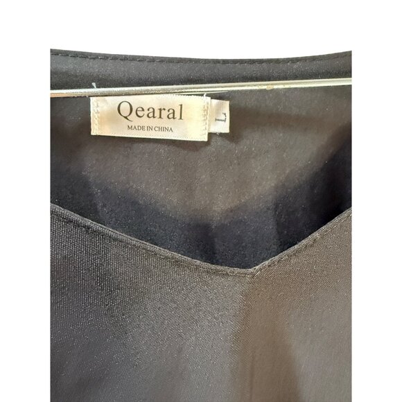 Qearal Womens Long Sleeve Blouse With Elastic Cuffs Black V-Neck Lightweight Siz - Picture 7 of 8